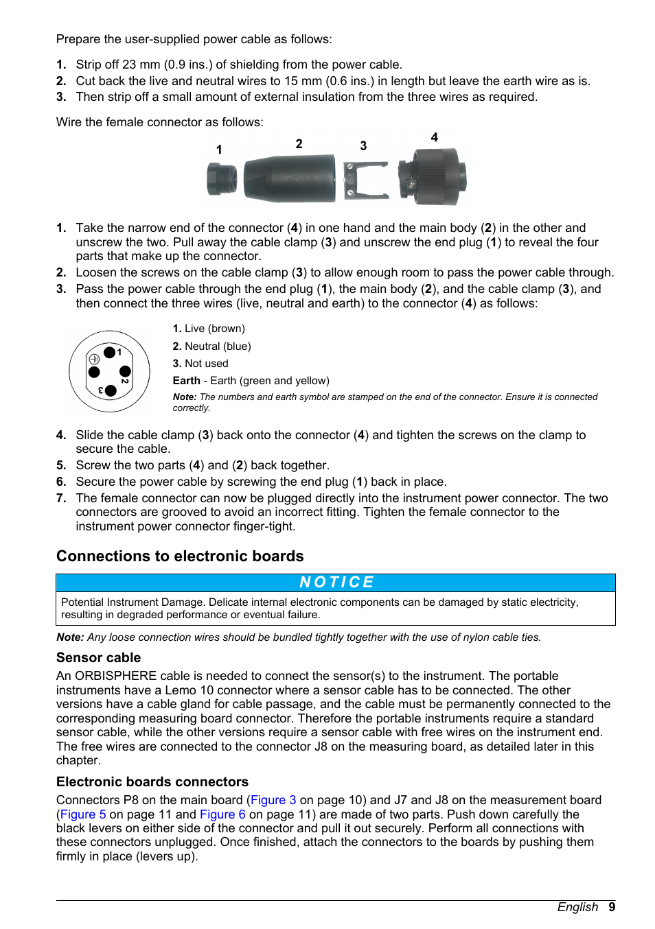 Connections to electronic boards, Sensor cable, Electronic boards connectors | Hach-Lange ORBISPHERE 510_51x Basic User Manual User Manual | Page 9 / 204