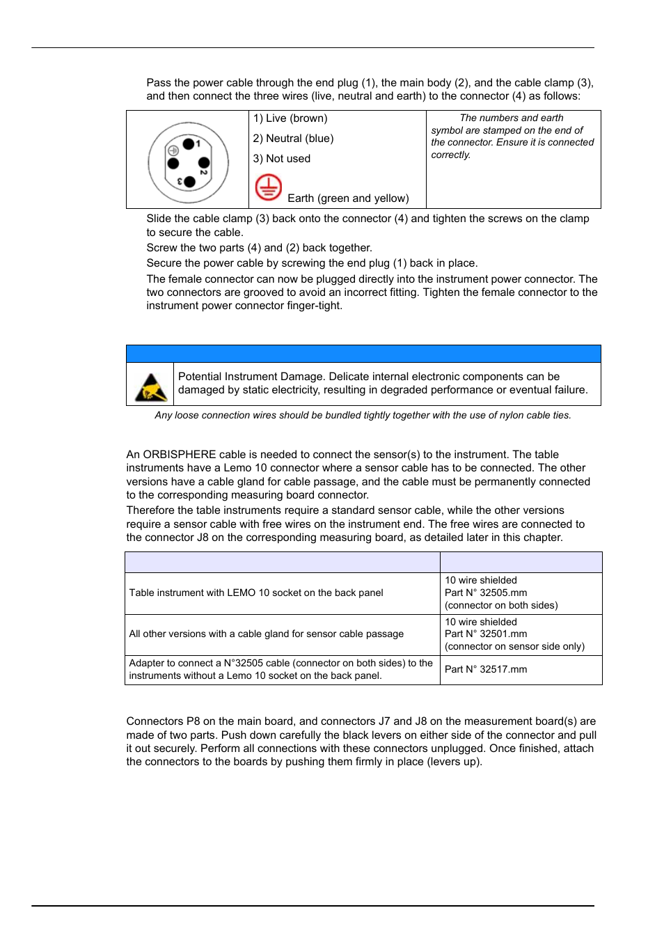 8 connections to electronic boards, 1 sensor cable, 2 electronic boards connectors | 1 sensor cable 3.8.2 electronic boards connectors, Installation | Hach-Lange ORBISPHERE Model 51x User Manual User Manual | Page 38 / 116