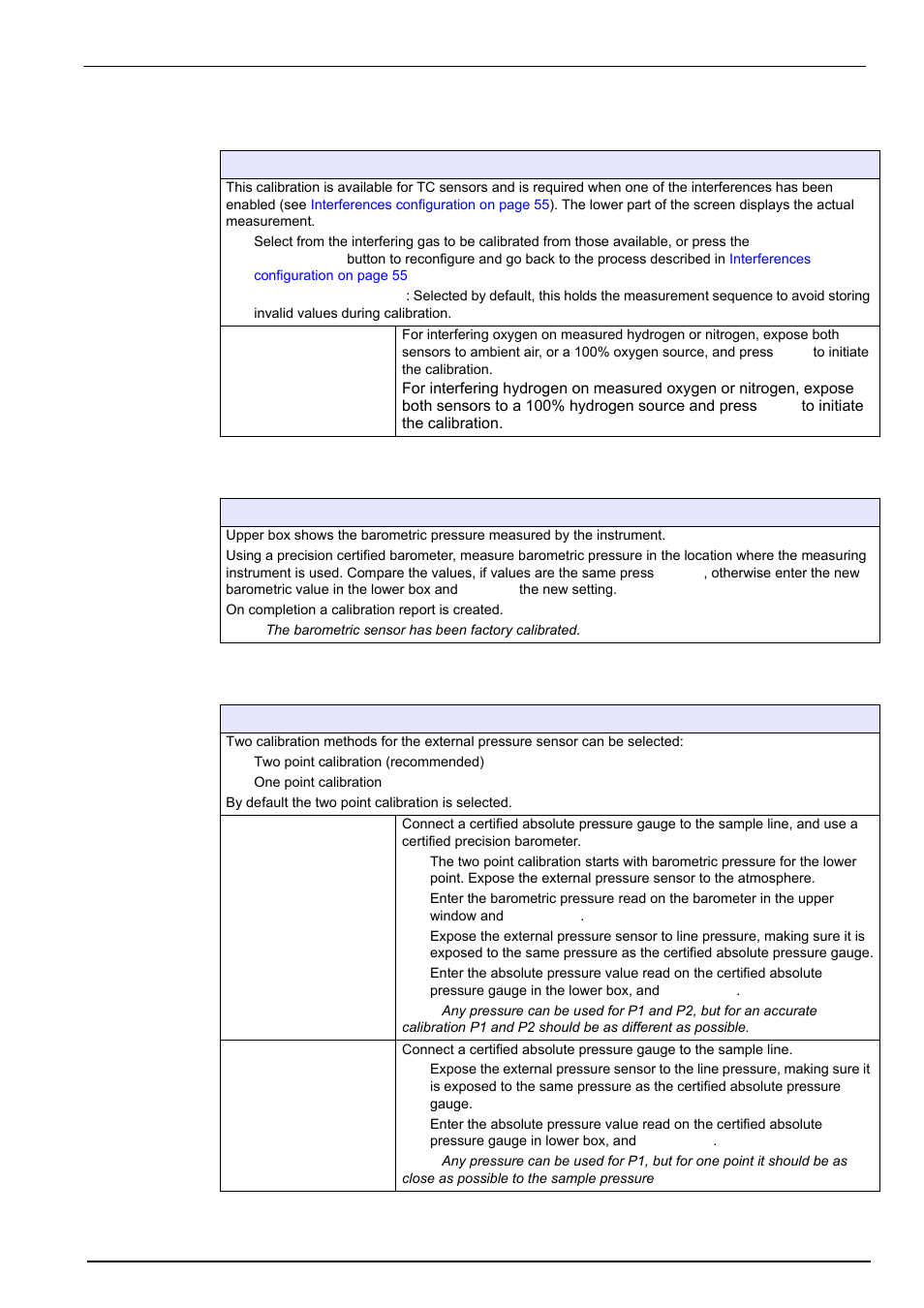 6 interference calibration (tc sensor), 7 barometric pressure calibration, 8 external pressure calibration (optional sensor) | External pressure calibration (optional sensor), External pressure calibration (optional, Calibration menu | Hach-Lange ORBISPHERE Model 51x User Manual User Manual | Page 67 / 116