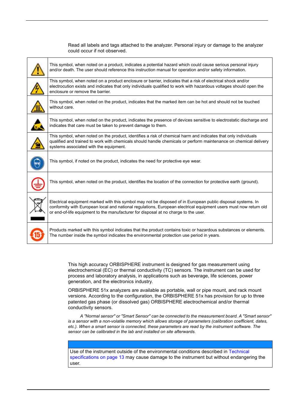 4 precautionary labels, 5 intended use of this equipment, General information 1.3.4 precautionary labels | Hach-Lange ORBISPHERE Model 51x User Manual User Manual | Page 9 / 116