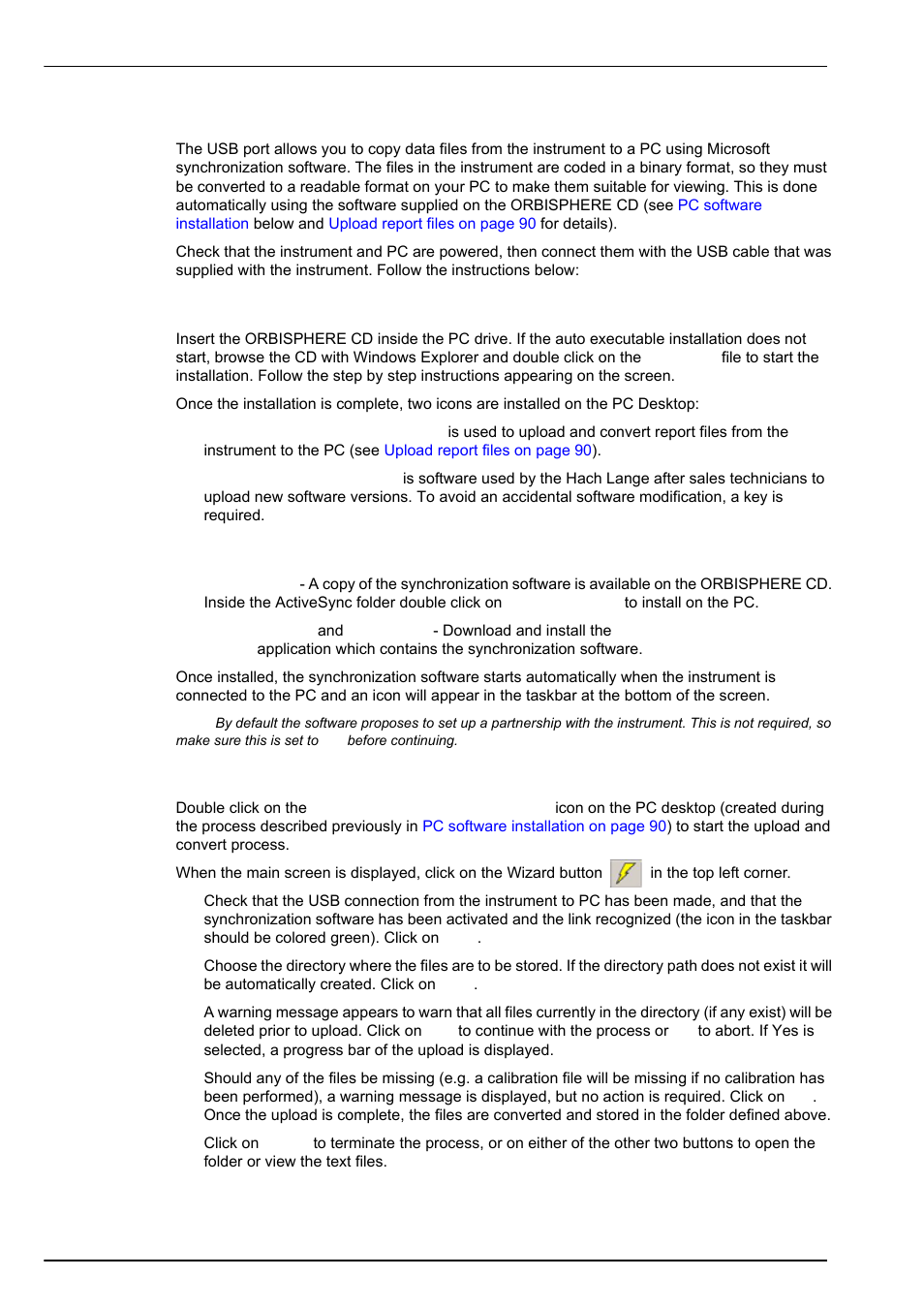 1 pc software installation, 2 microsoft synchronization software, 3 upload report files | Communication menu | Hach-Lange ORBISPHERE Model 51x User Manual User Manual | Page 92 / 116
