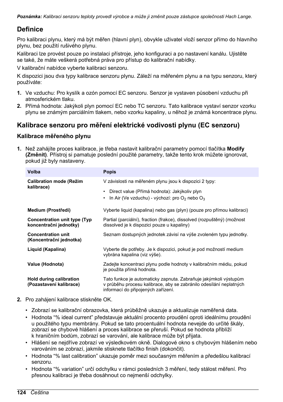 Definice, Kalibrace měřeného plynu | Hach-Lange ORBISPHERE 410 Basic User Manual User Manual | Page 124 / 190