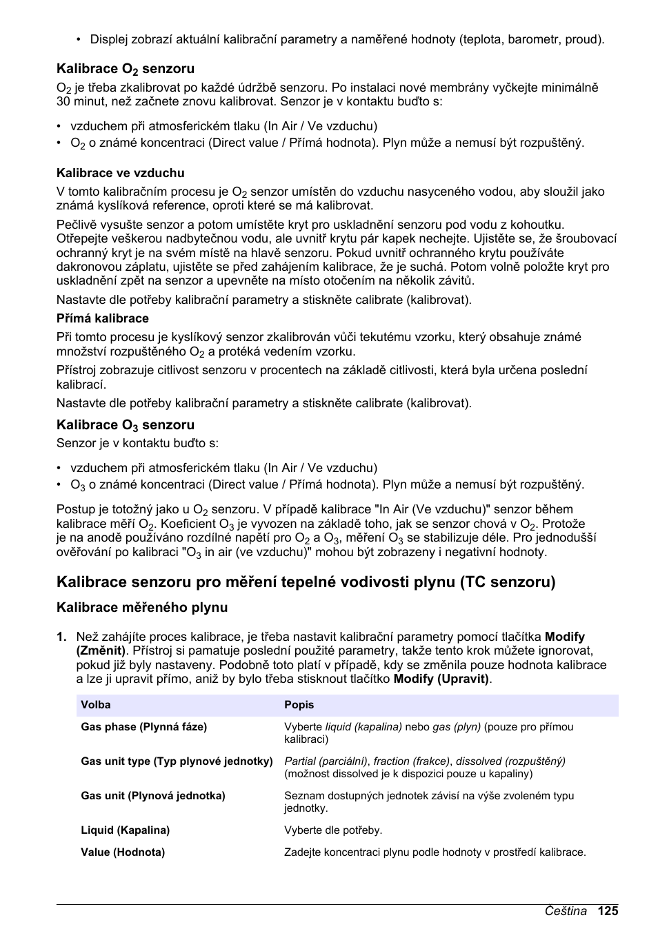 Kalibrace o2 senzoru, Kalibrace o3 senzoru, Kalibrace měřeného plynu | Hach-Lange ORBISPHERE 410 Basic User Manual User Manual | Page 125 / 190