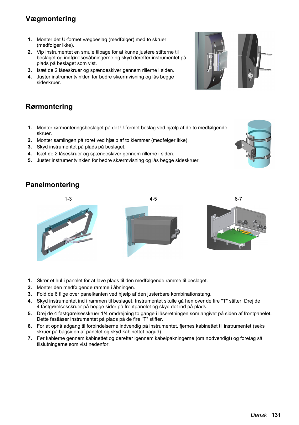 Vægmontering, Rørmontering, Panelmontering | Hach-Lange ORBISPHERE 410 Basic User Manual User Manual | Page 131 / 190