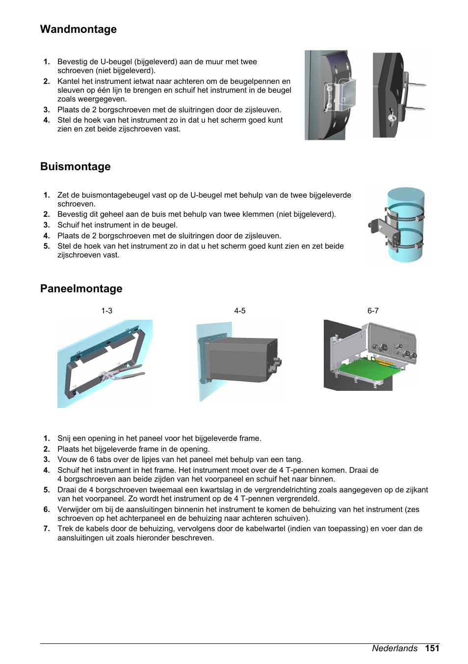 Wandmontage, Buismontage, Paneelmontage | Hach-Lange ORBISPHERE 410 Basic User Manual User Manual | Page 151 / 190