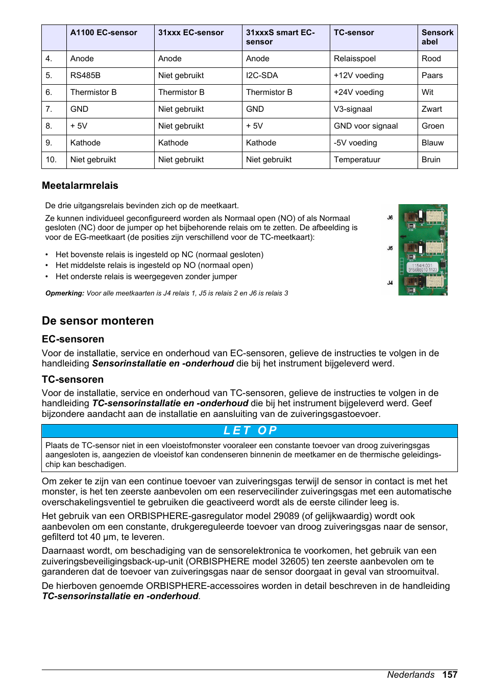 Meetalarmrelais, De sensor monteren, Ec-sensoren | Tc-sensoren | Hach-Lange ORBISPHERE 410 Basic User Manual User Manual | Page 157 / 190
