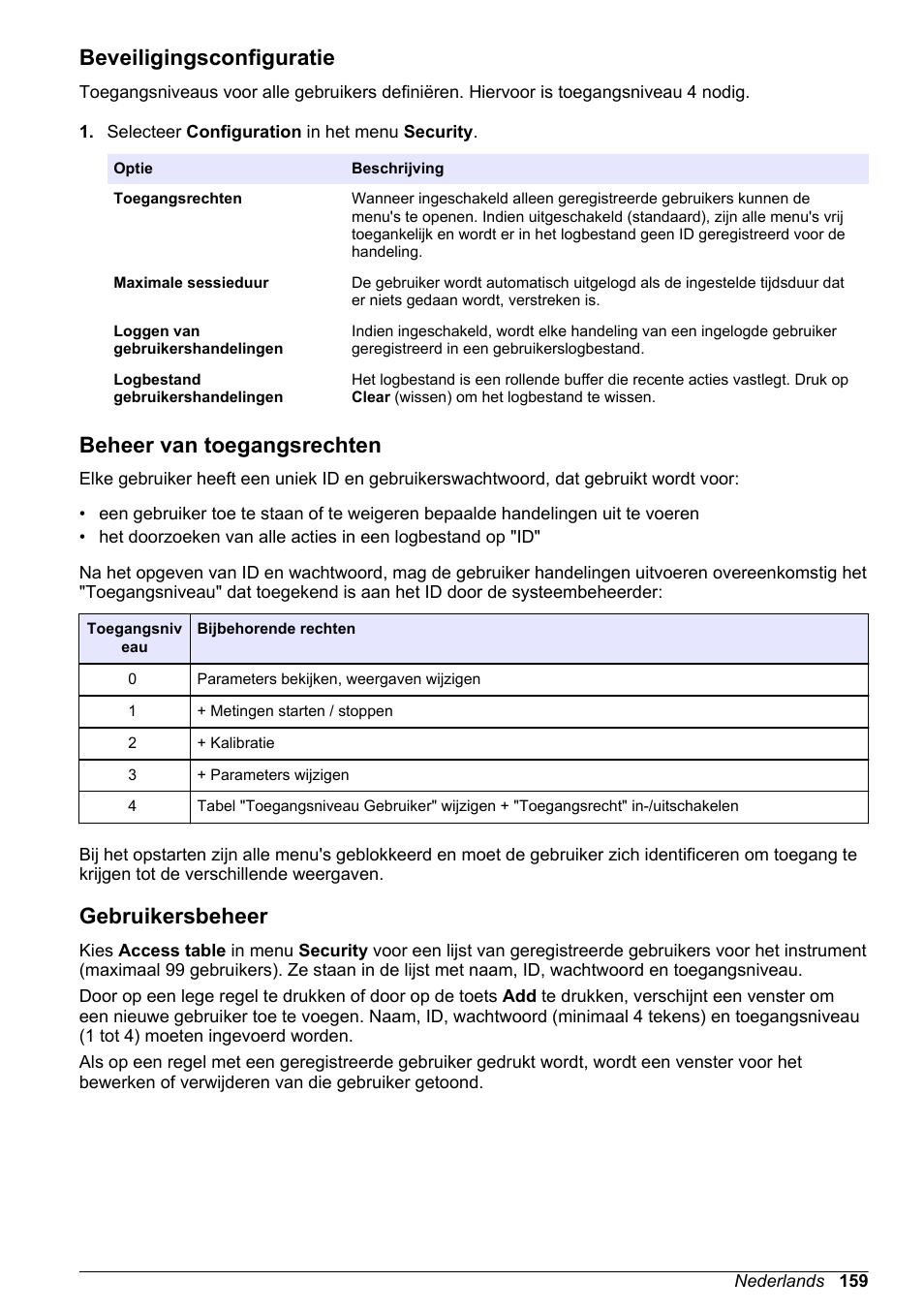 Beveiligingsconfiguratie, Beheer van toegangsrechten, Gebruikersbeheer | Hach-Lange ORBISPHERE 410 Basic User Manual User Manual | Page 159 / 190