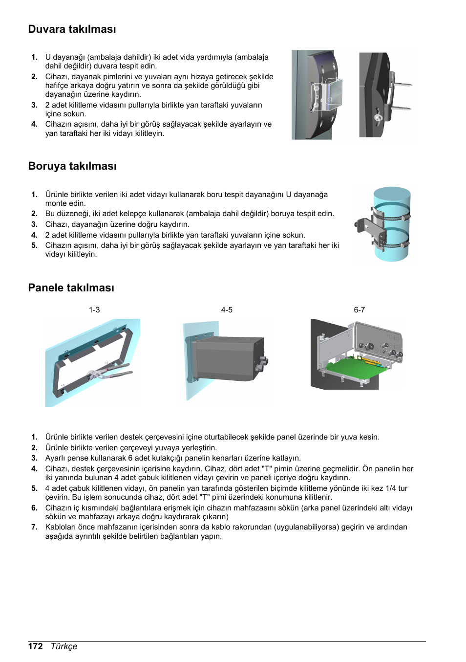 Duvara takılması, Boruya takılması, Panele takılması | Hach-Lange ORBISPHERE 410 Basic User Manual User Manual | Page 172 / 190