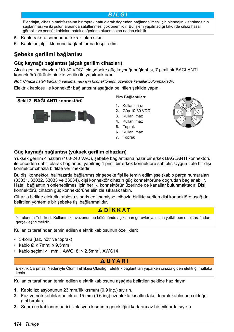 Şebeke gerilimi bağlantısı, Güç kaynağı bağlantısı (alçak gerilim cihazları), Güç kaynağı bağlantısı (yüksek gerilim cihazları) | Hach-Lange ORBISPHERE 410 Basic User Manual User Manual | Page 174 / 190