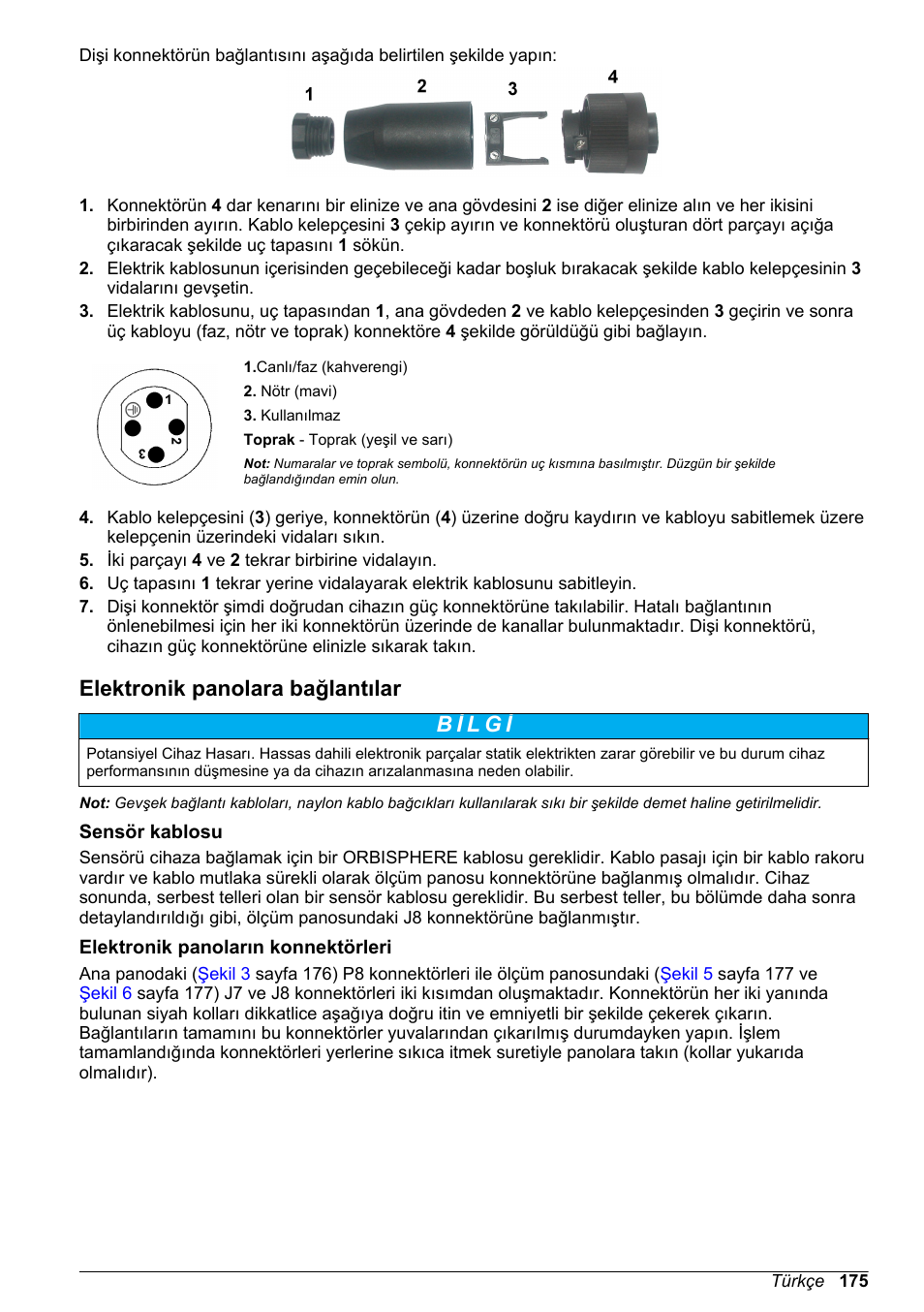 Elektronik panolara bağlantılar, Sensör kablosu, Elektronik panoların konnektörleri | Hach-Lange ORBISPHERE 410 Basic User Manual User Manual | Page 175 / 190