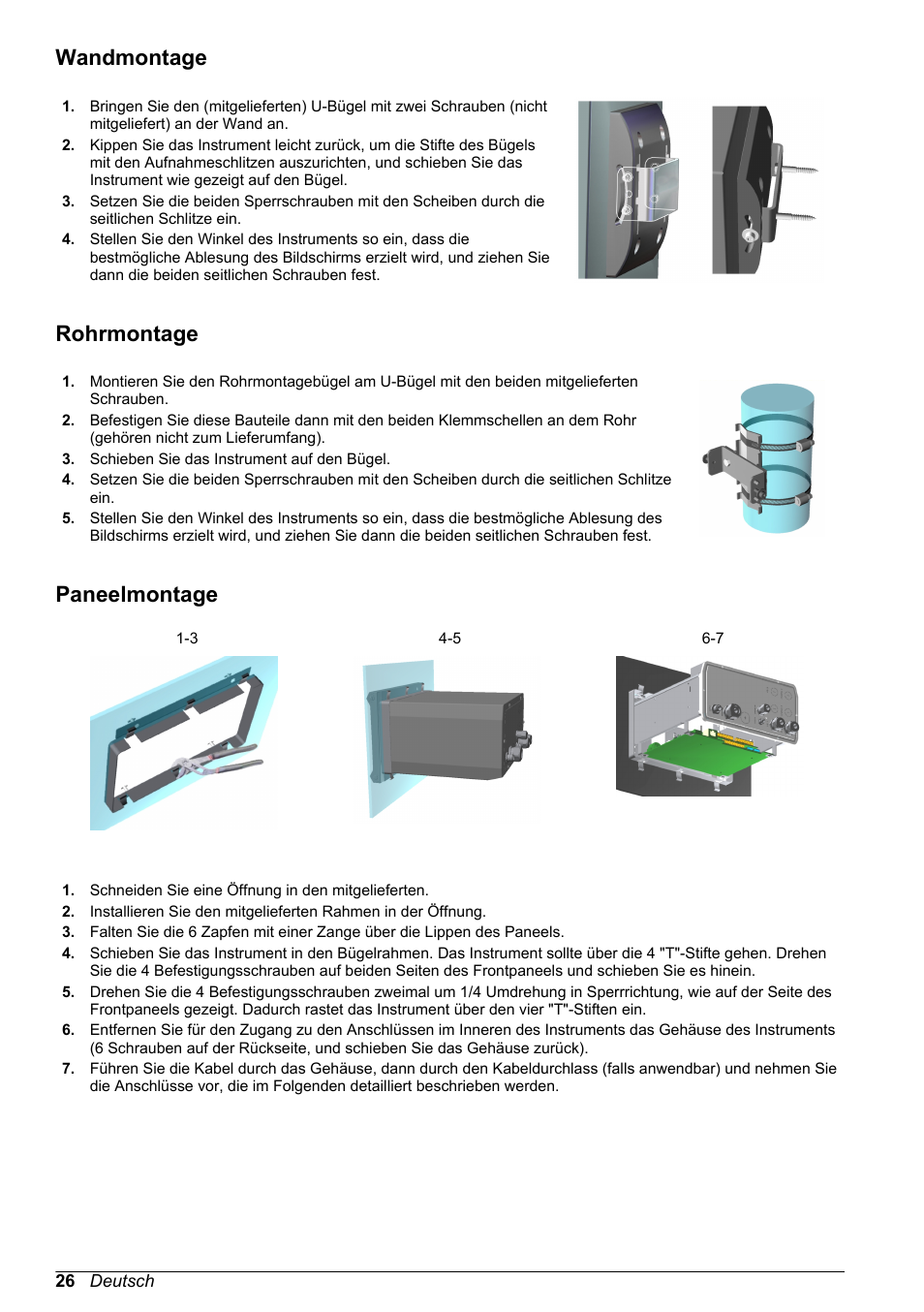 Wandmontage, Rohrmontage, Paneelmontage | Hach-Lange ORBISPHERE 410 Basic User Manual User Manual | Page 26 / 190