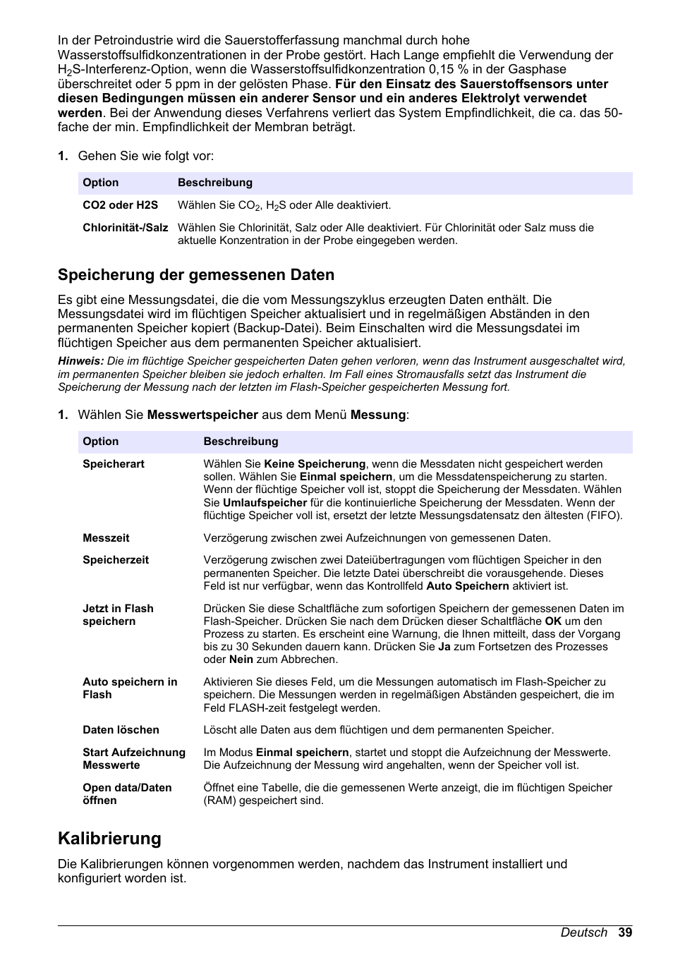 Speicherung der gemessenen daten, Kalibrierung | Hach-Lange ORBISPHERE 410 Basic User Manual User Manual | Page 39 / 190