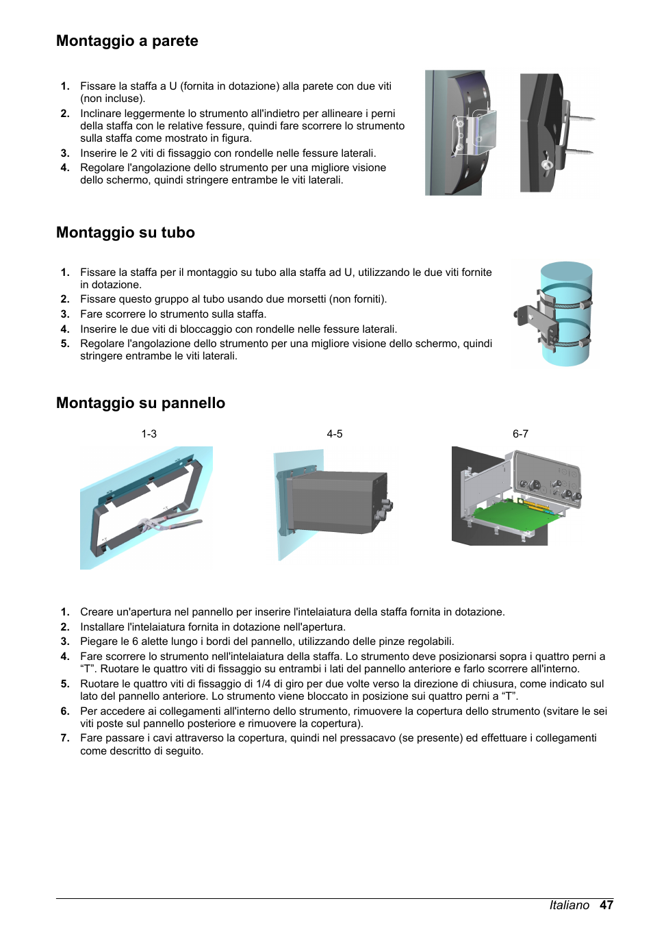Montaggio a parete, Montaggio su tubo, Montaggio su pannello | Hach-Lange ORBISPHERE 410 Basic User Manual User Manual | Page 47 / 190