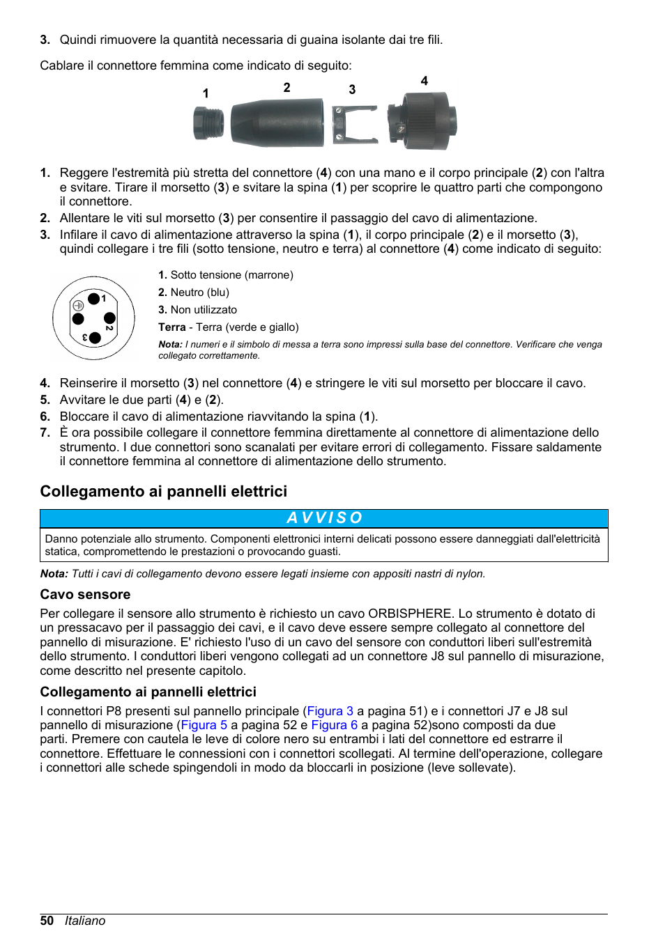 Collegamento ai pannelli elettrici, Cavo sensore | Hach-Lange ORBISPHERE 410 Basic User Manual User Manual | Page 50 / 190