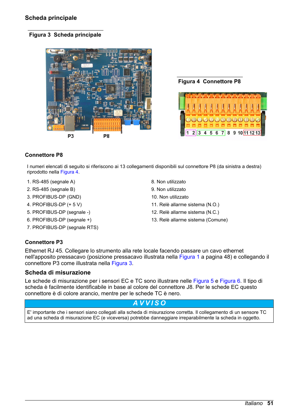 Scheda principale, Scheda di misurazione, I connettori p8 presenti sul pannello principale | Figura 3 | Hach-Lange ORBISPHERE 410 Basic User Manual User Manual | Page 51 / 190