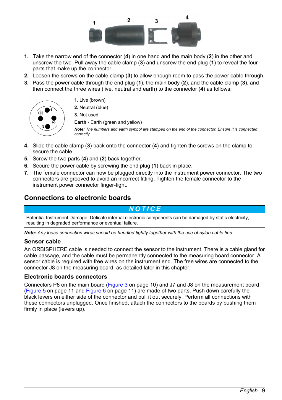 Connections to electronic boards, Sensor cable, Electronic boards connectors | Hach-Lange ORBISPHERE 410 Basic User Manual User Manual | Page 9 / 190