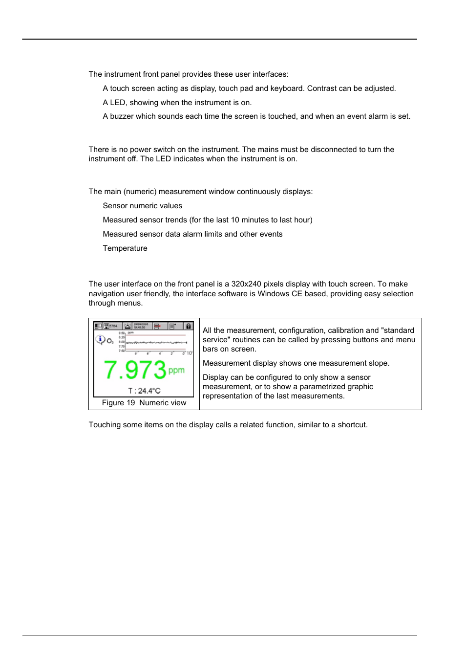 Section 4 user interface, 1 instrument, 2 touch screen | 1 instrument 4.2 touch screen | Hach-Lange ORBISPHERE 410 User Manual User Manual | Page 35 / 100