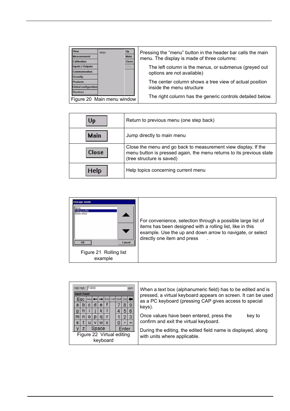 2 menu navigation, 3 rolling list, 4 virtual keyboard | Hach-Lange ORBISPHERE 410 User Manual User Manual | Page 37 / 100