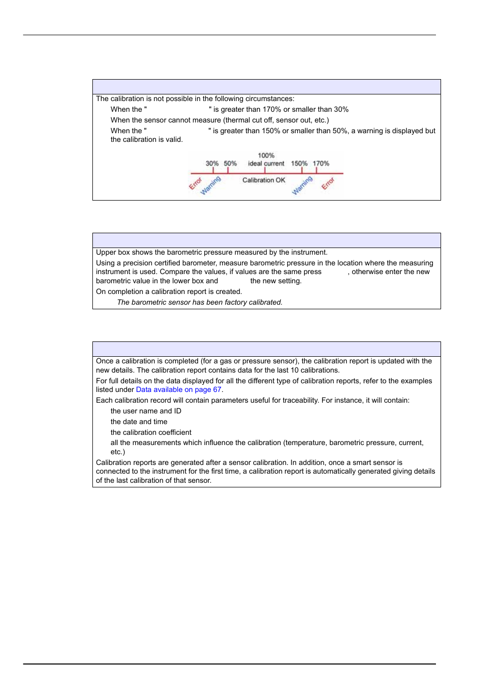 4 calibration errors (ec and tc sensors), 5 barometric pressure calibration, 6 calibration reports | Calibration menu | Hach-Lange ORBISPHERE 410 User Manual User Manual | Page 56 / 100
