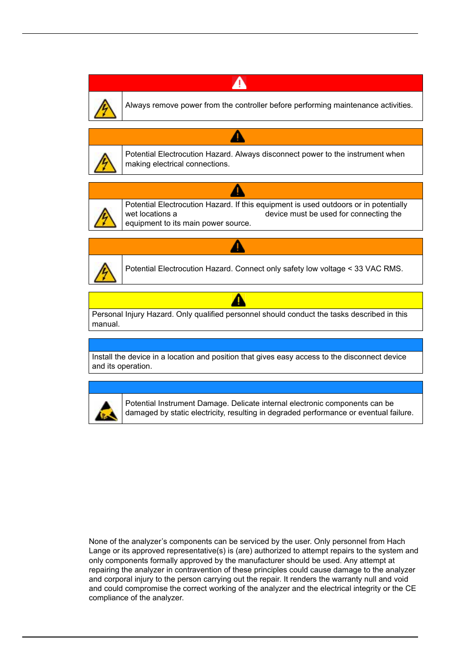 2 safety precautions, 3 service and repairs, 2 safety precautions 1.3.3 service and repairs | General information 1.3.2 safety precautions | Hach-Lange ORBISPHERE 410 User Manual User Manual | Page 8 / 100