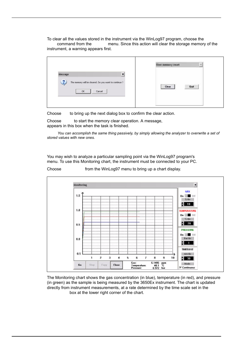 6 clearing stored values, 5 monitoring measurements in real-time | Hach-Lange ORBISPHERE 3650 User Manual | Page 34 / 54