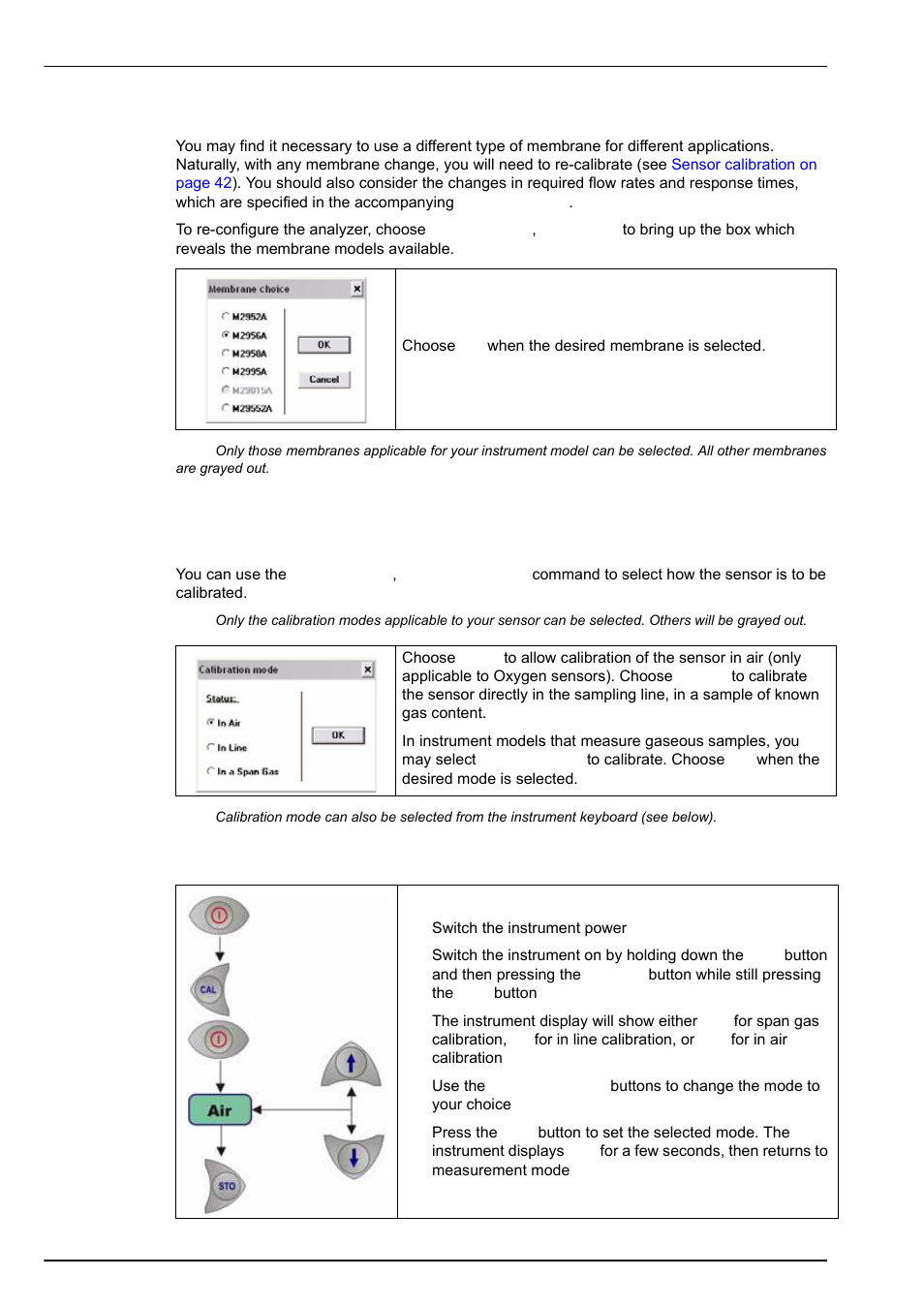 2 membrane selection, 3 selecting type of calibration, Options setup 5.4.2 membrane selection | Hach-Lange ORBISPHERE 3650 User Manual | Page 40 / 54