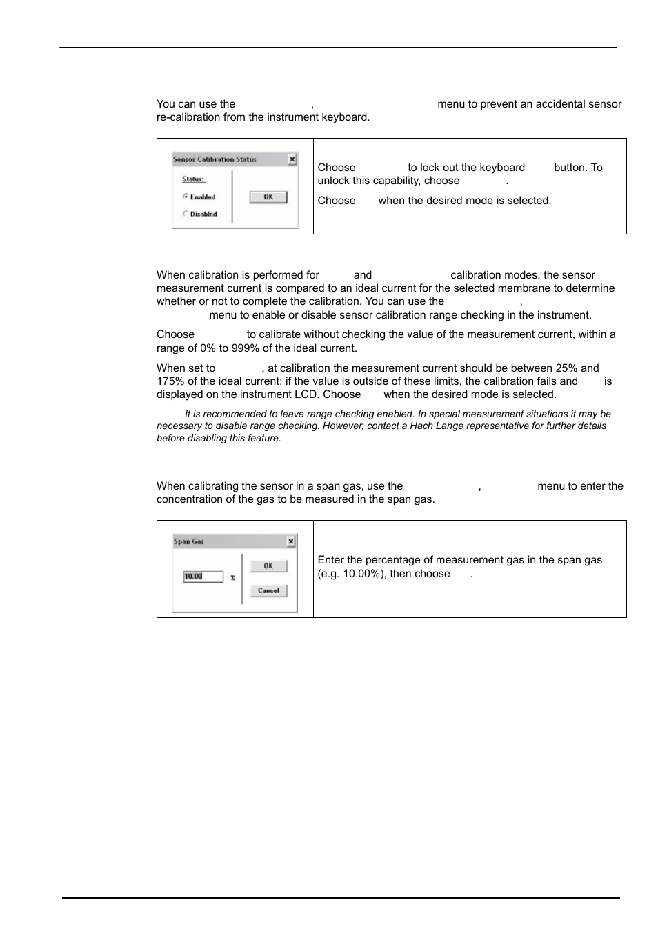 4 locking out the instrument’s cal button, 5 sensor calibration range checking, 6 entering a span gas value | Hach-Lange ORBISPHERE 3650 User Manual | Page 41 / 54