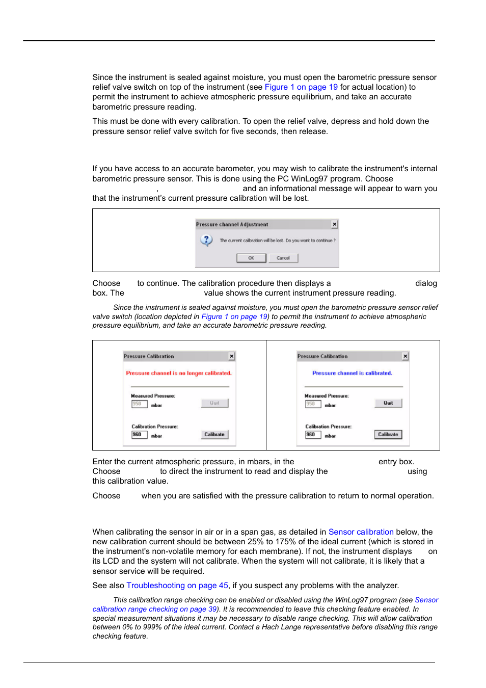 Section 6 calibrations, 1 atmospheric pressure equilibrium, 2 pressure calibration | 3 calibration range checking | Hach-Lange ORBISPHERE 3650 User Manual | Page 43 / 54
