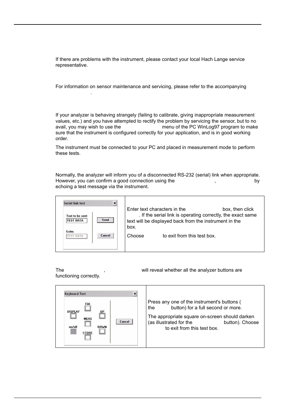 Section 7 maintenance and troubleshooting, 1 maintenance, 1 instrument | 2 sensor, 2 troubleshooting, 1 serial test, 2 keyboard test, 1 instrument 7.1.2 sensor, 1 serial test 7.2.2 keyboard test, E also | Hach-Lange ORBISPHERE 3650 User Manual | Page 47 / 54