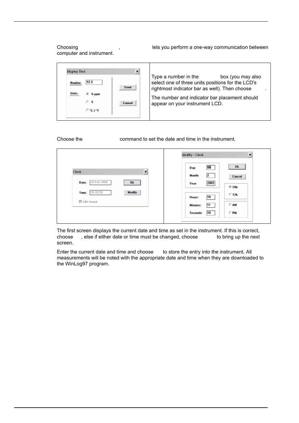 3 display test, 4 clock settings, 3 display test 7.2.4 clock settings | Clock settings on | Hach-Lange ORBISPHERE 3650 User Manual | Page 48 / 54