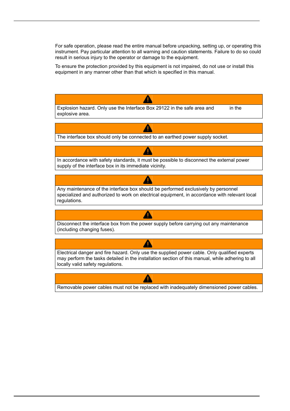 3 safety recommendations, 4 interface box (model 29122) | Hach-Lange ORBISPHERE 3650 User Manual | Page 6 / 54