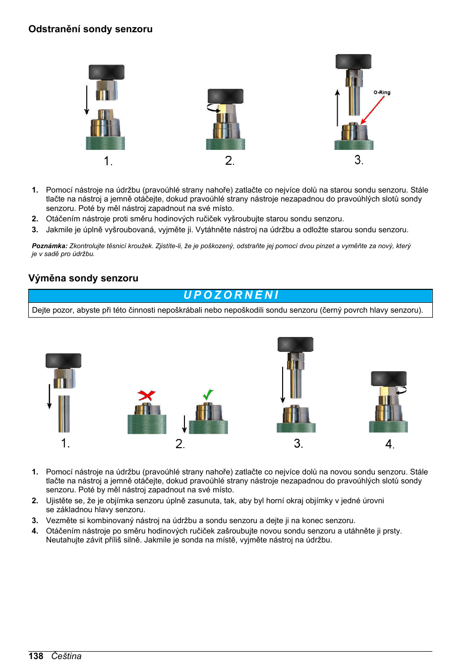 Odstranění sondy senzoru, Výměna sondy senzoru | Hach-Lange ORBISPHERE KM1100 Basic User Manual User Manual | Page 138 / 350