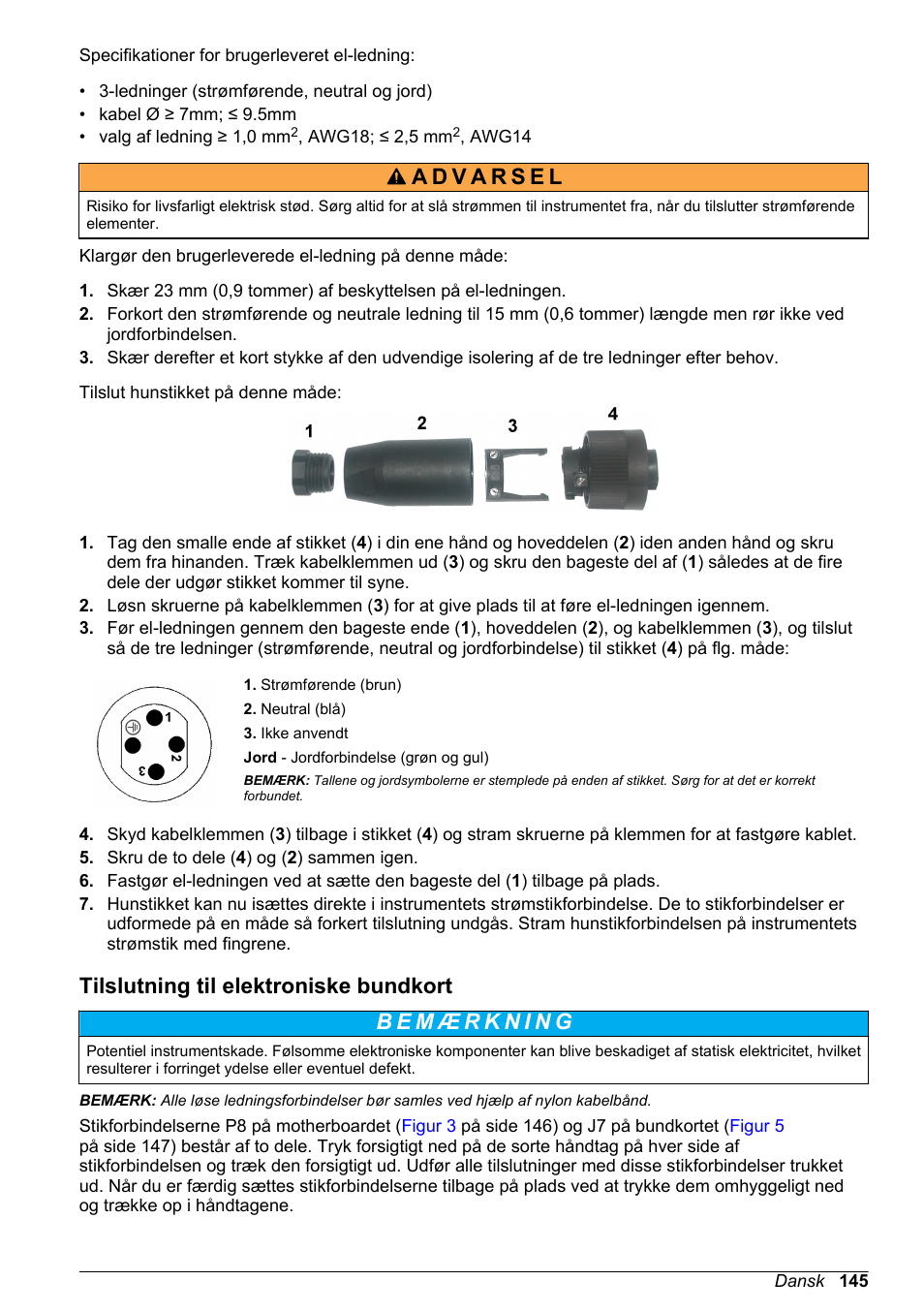 Tilslutning til elektroniske bundkort | Hach-Lange ORBISPHERE KM1100 Basic User Manual User Manual | Page 145 / 350
