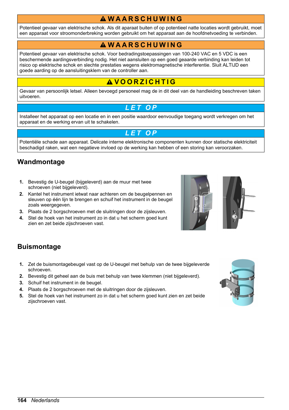 Wandmontage, Buismontage | Hach-Lange ORBISPHERE KM1100 Basic User Manual User Manual | Page 164 / 350