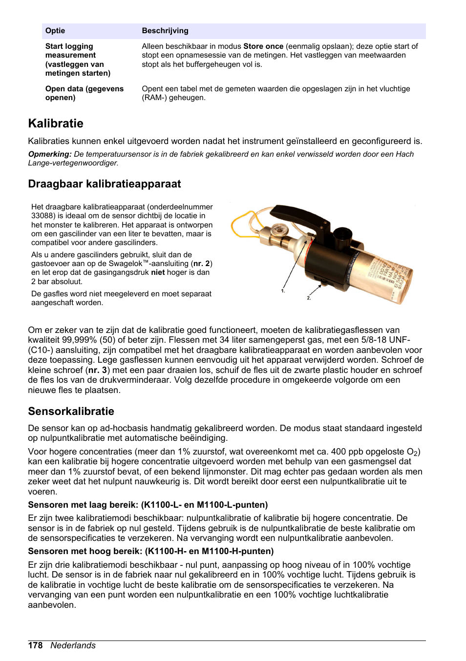 Kalibratie, Draagbaar kalibratieapparaat, Sensorkalibratie | Hach-Lange ORBISPHERE KM1100 Basic User Manual User Manual | Page 178 / 350