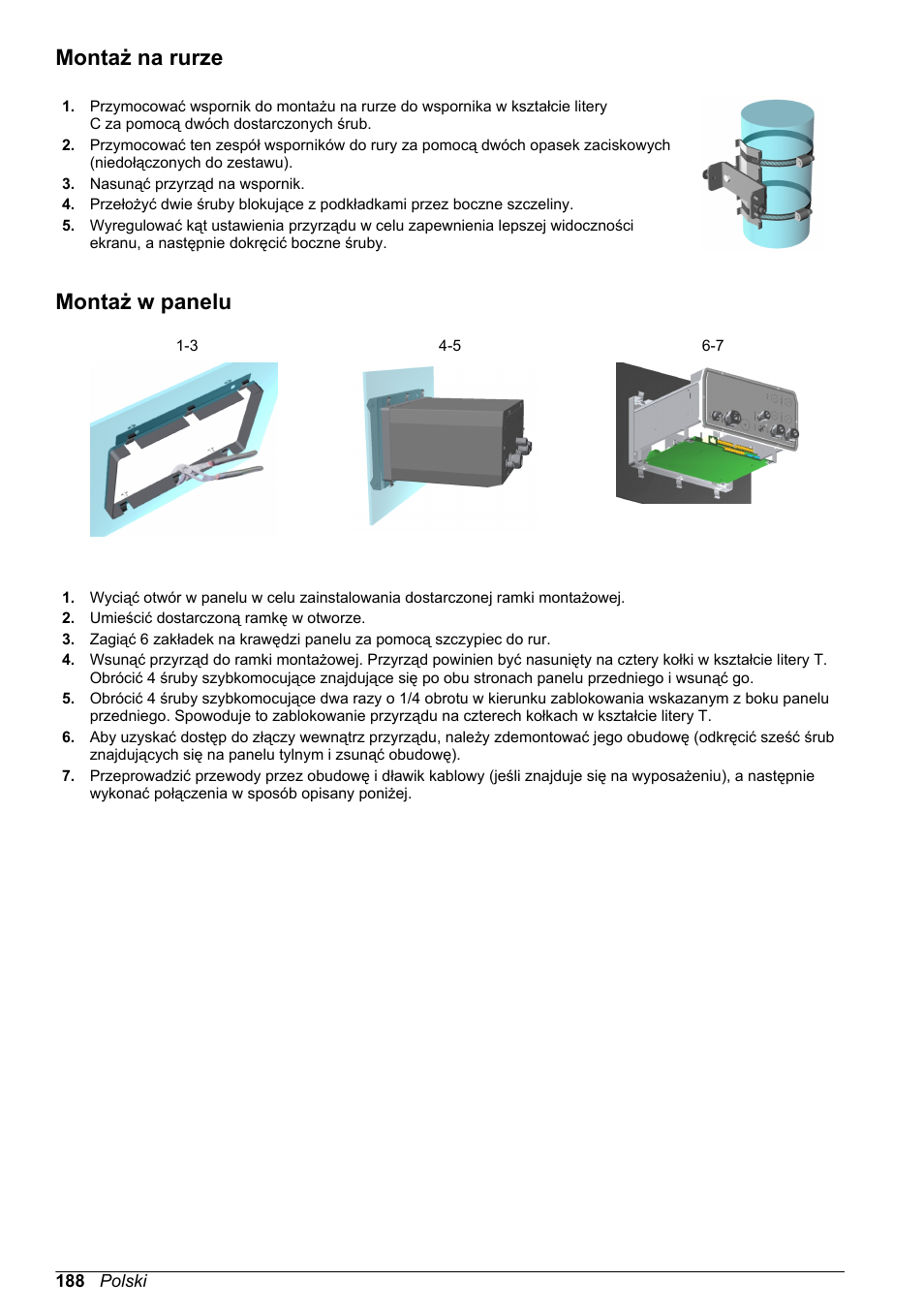 Montaż na rurze, Montaż w panelu | Hach-Lange ORBISPHERE KM1100 Basic User Manual User Manual | Page 188 / 350