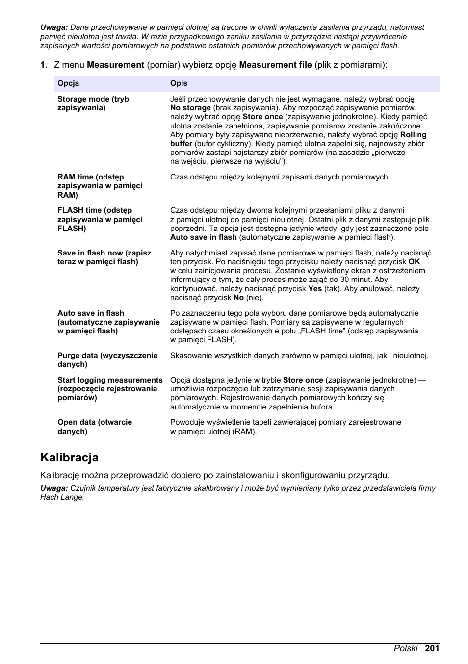 Kalibracja | Hach-Lange ORBISPHERE KM1100 Basic User Manual User Manual | Page 201 / 350