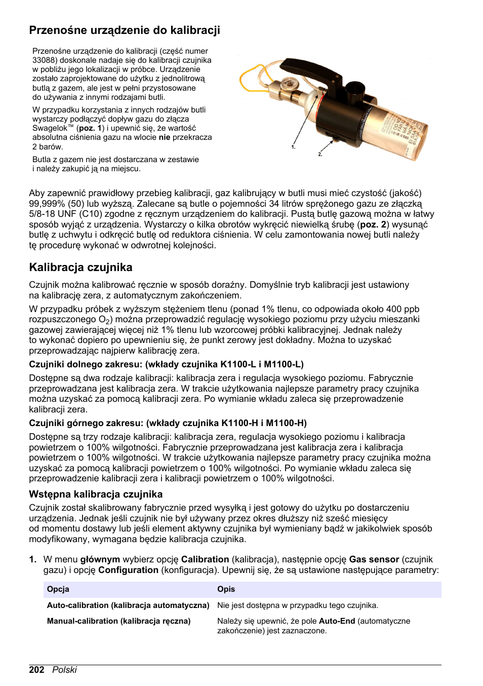 Przenośne urządzenie do kalibracji, Kalibracja czujnika, Wstępna kalibracja czujnika | Hach-Lange ORBISPHERE KM1100 Basic User Manual User Manual | Page 202 / 350