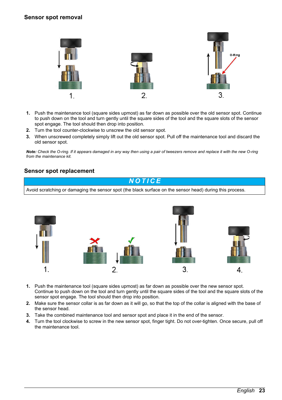 Sensor spot removal, Sensor spot replacement | Hach-Lange ORBISPHERE KM1100 Basic User Manual User Manual | Page 23 / 350