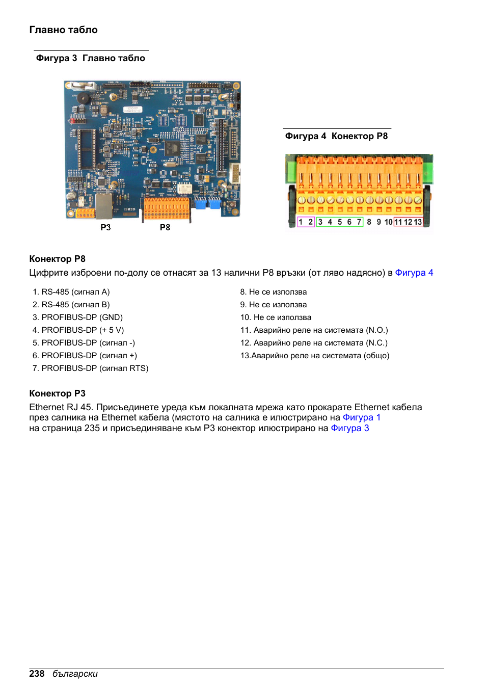 Главно табло, Конектори p8 върху главното табло, Фигура 3 | Hach-Lange ORBISPHERE KM1100 Basic User Manual User Manual | Page 238 / 350