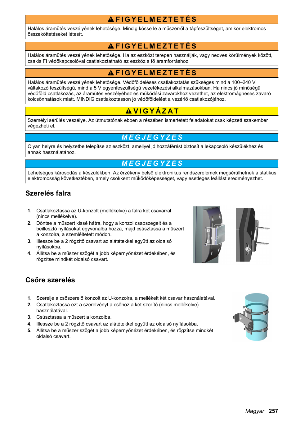 Szerelés falra, Csőre szerelés | Hach-Lange ORBISPHERE KM1100 Basic User Manual User Manual | Page 257 / 350