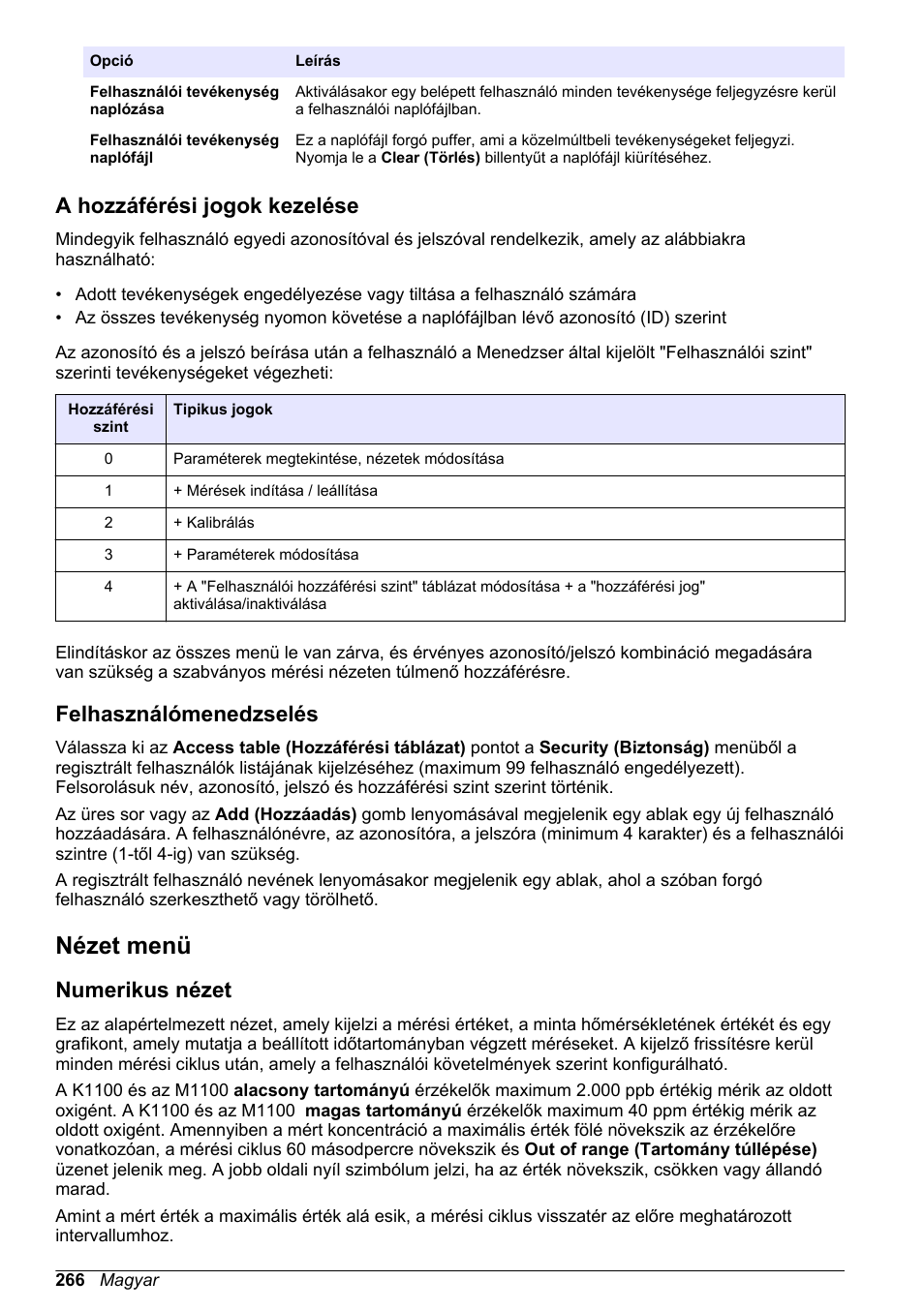 A hozzáférési jogok kezelése, Felhasználómenedzselés, Nézet menü | Numerikus nézet | Hach-Lange ORBISPHERE KM1100 Basic User Manual User Manual | Page 266 / 350