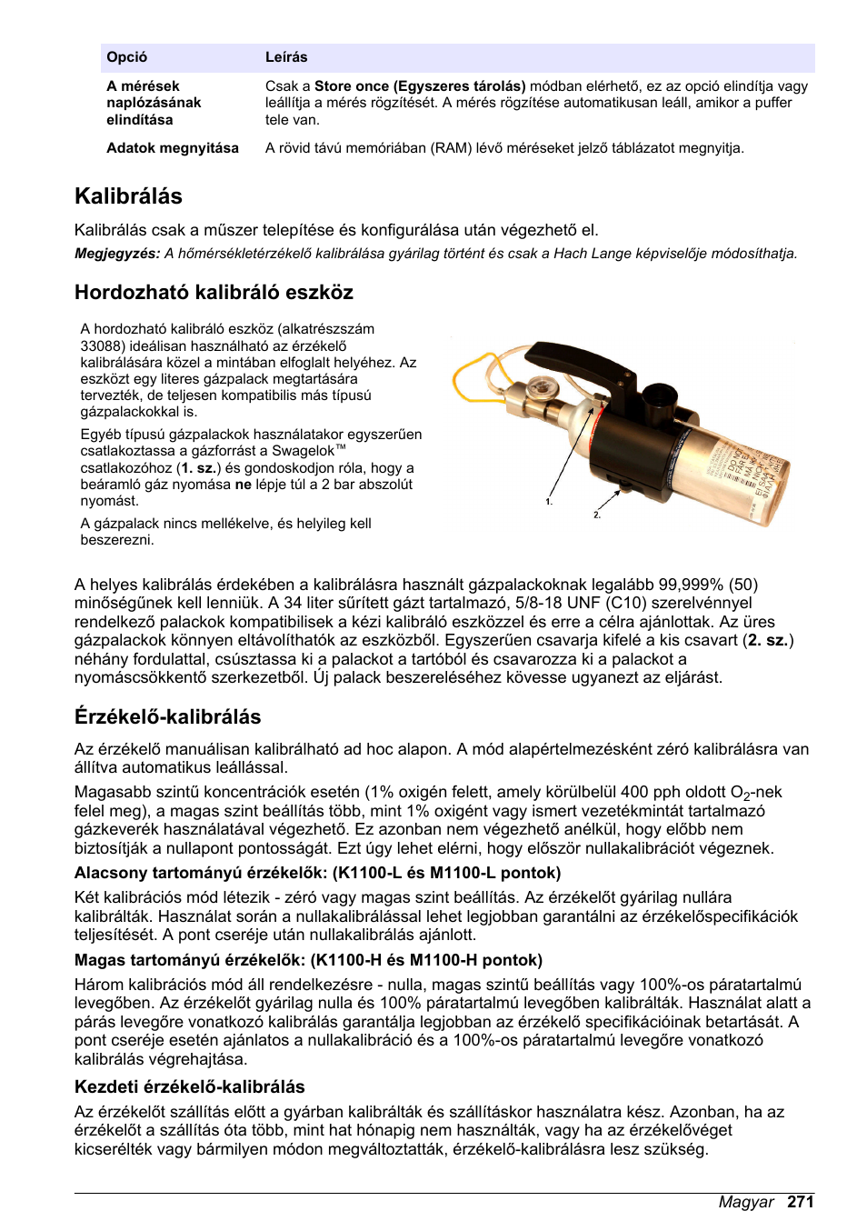 Kalibrálás, Hordozható kalibráló eszköz, Érzékelő-kalibrálás | Kezdeti érzékelő-kalibrálás | Hach-Lange ORBISPHERE KM1100 Basic User Manual User Manual | Page 271 / 350