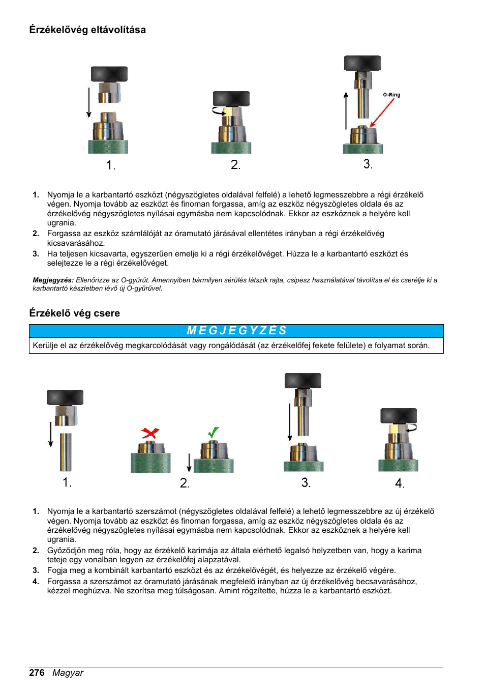 Érzékelővég eltávolítása, Érzékelő vég csere | Hach-Lange ORBISPHERE KM1100 Basic User Manual User Manual | Page 276 / 350