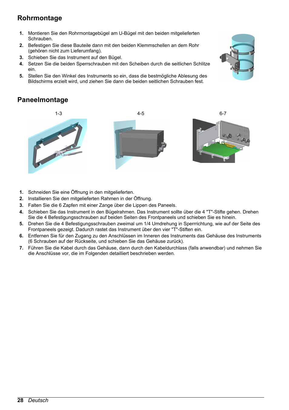 Rohrmontage, Paneelmontage | Hach-Lange ORBISPHERE KM1100 Basic User Manual User Manual | Page 28 / 350