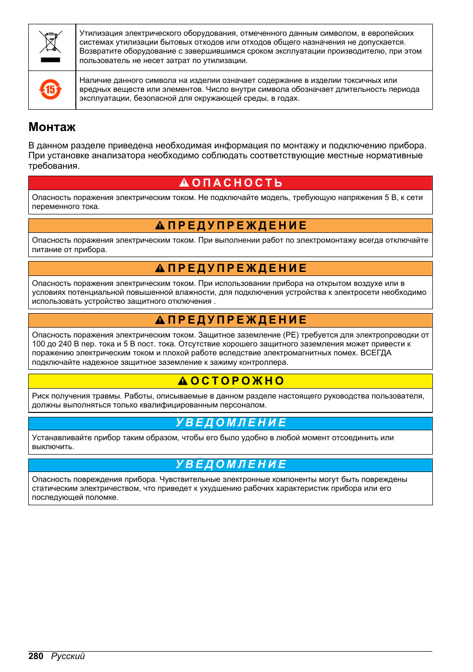 Монтаж | Hach-Lange ORBISPHERE KM1100 Basic User Manual User Manual | Page 280 / 350