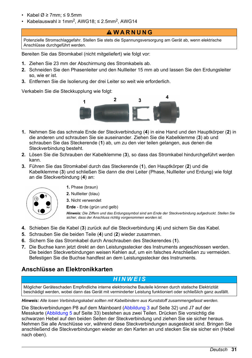 Anschlüsse an elektronikkarten | Hach-Lange ORBISPHERE KM1100 Basic User Manual User Manual | Page 31 / 350