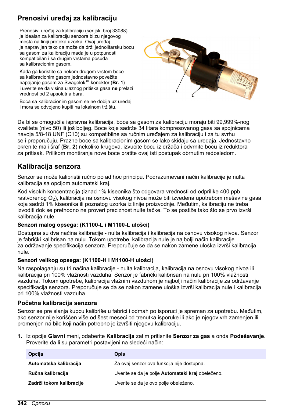 Prenosivi uređaj za kalibraciju, Kalibracija senzora, Početna kalibracija senzora | Hach-Lange ORBISPHERE KM1100 Basic User Manual User Manual | Page 342 / 350