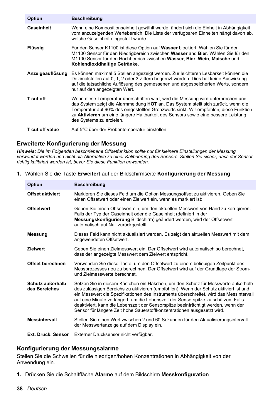 Erweiterte konfigurierung der messung, Konfigurierung der messungsalarme | Hach-Lange ORBISPHERE KM1100 Basic User Manual User Manual | Page 38 / 350