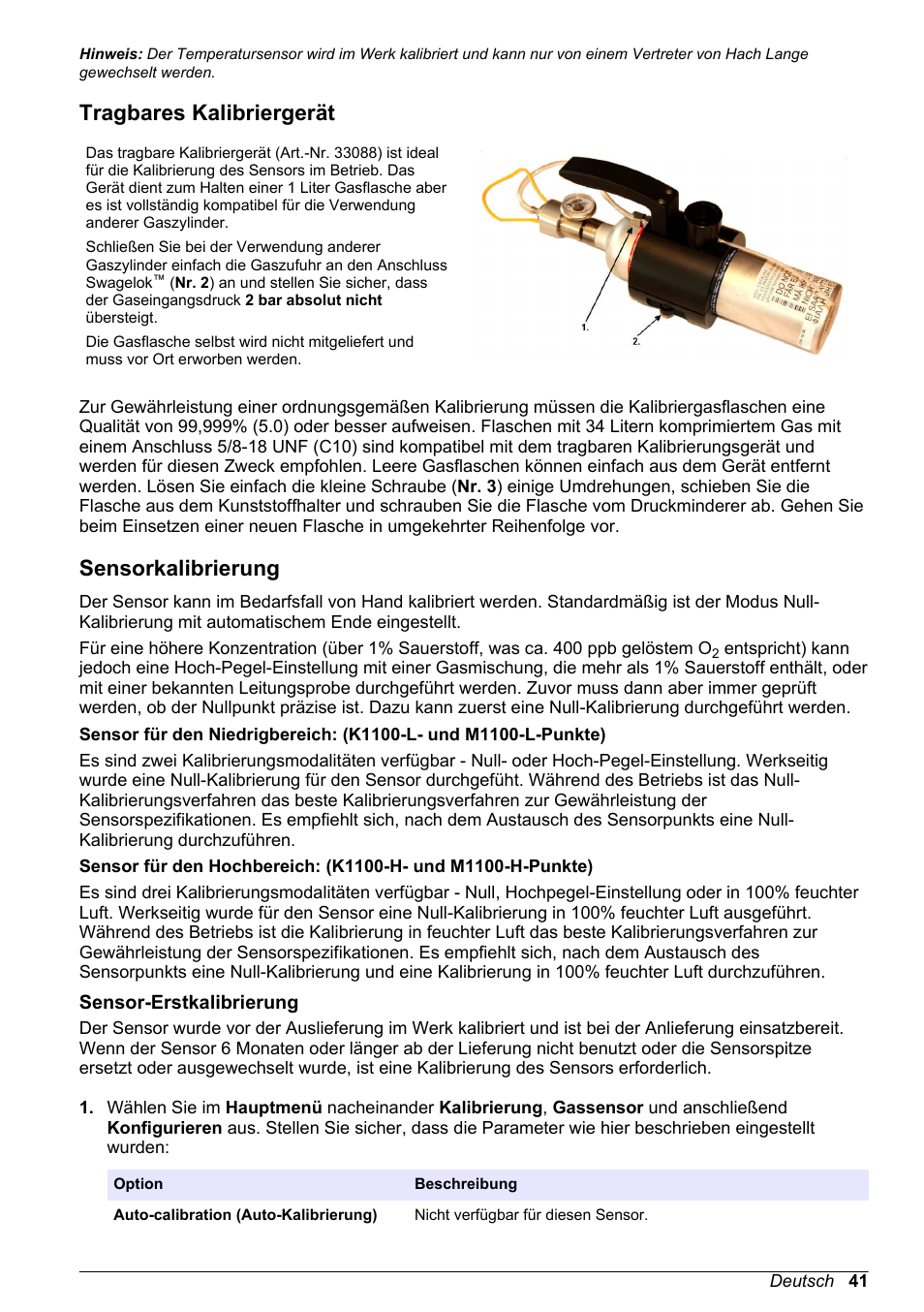 Tragbares kalibriergerät, Sensorkalibrierung, Sensor-erstkalibrierung | Hach-Lange ORBISPHERE KM1100 Basic User Manual User Manual | Page 41 / 350